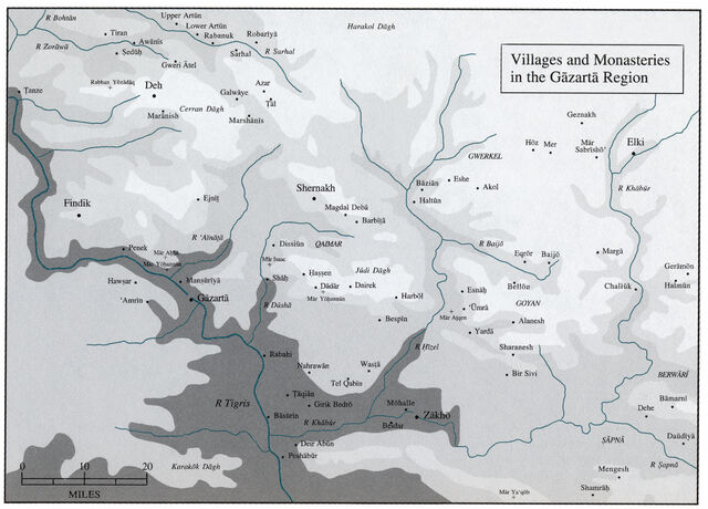 Carte des villages et monastères de la région de Gāzartā