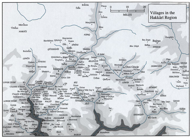 Carte des villages de la région du Hakkâri